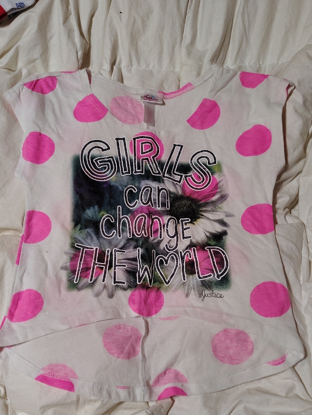 Justice Pink Polka Dot 'Girls Can Change The World' Graphic Tee